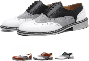 Men's Wingtip Two Tone Patchwork Brogue Oxfords Shoes Fashion Classic Round-Toe Lace Up Low Top Leather Dress Shoes Hand Stitched Casual Business Formal Derby Shoes