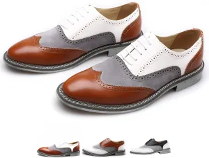 Men's Wingtip Two Tone Patchwork Brogue Oxfords Shoes Fashion Classic Round-Toe Lace Up Low Top Leather Dress Shoes Hand Stitched Casual Business Formal Derby Shoes