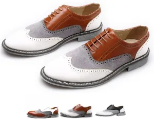 Men's Wingtip Two Tone Patchwork Brogue Oxfords Shoes Fashion Classic Round-Toe Lace Up Low Top Leather Dress Shoes Hand Stitched Casual Business Formal Derby Shoes