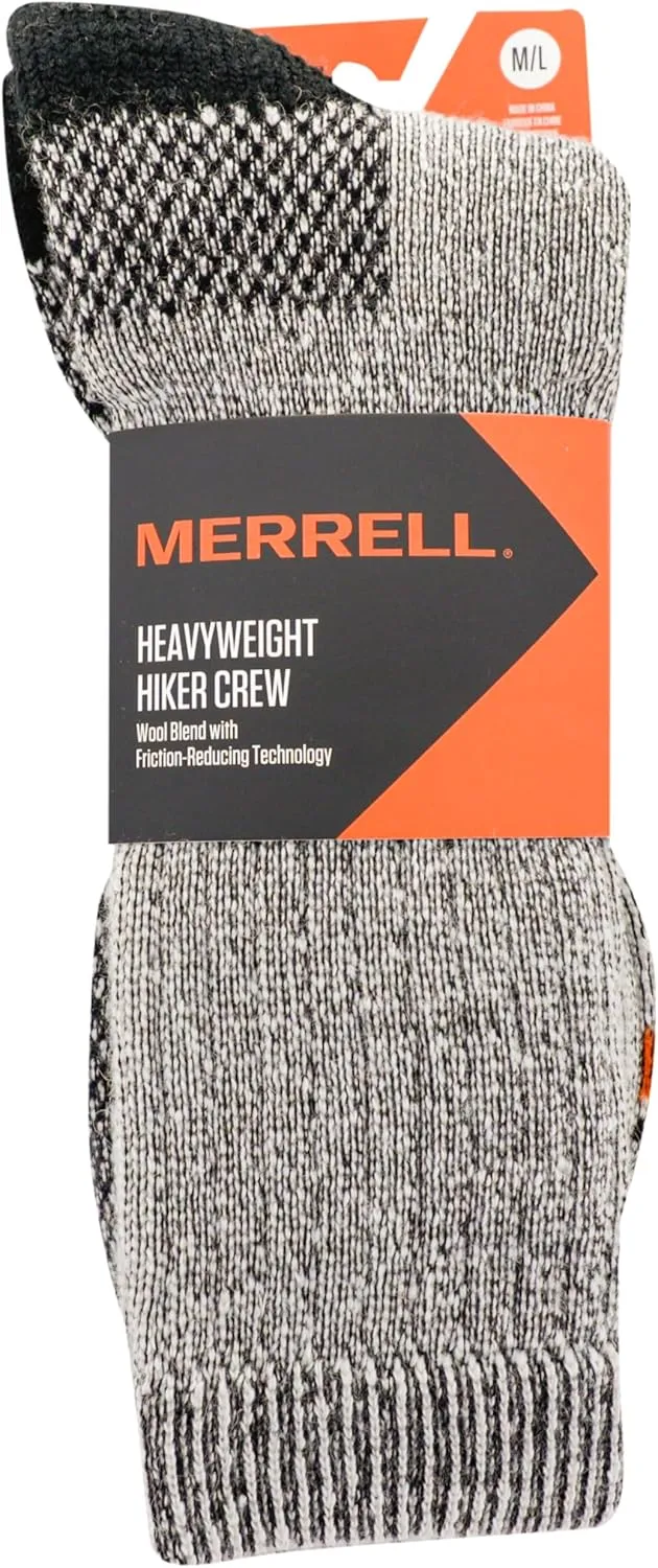 Merrell Men's and Women's Heavyweight Merino Wool Hiking Crew Socks-Breathable Reinforced Cushion and Arch Support