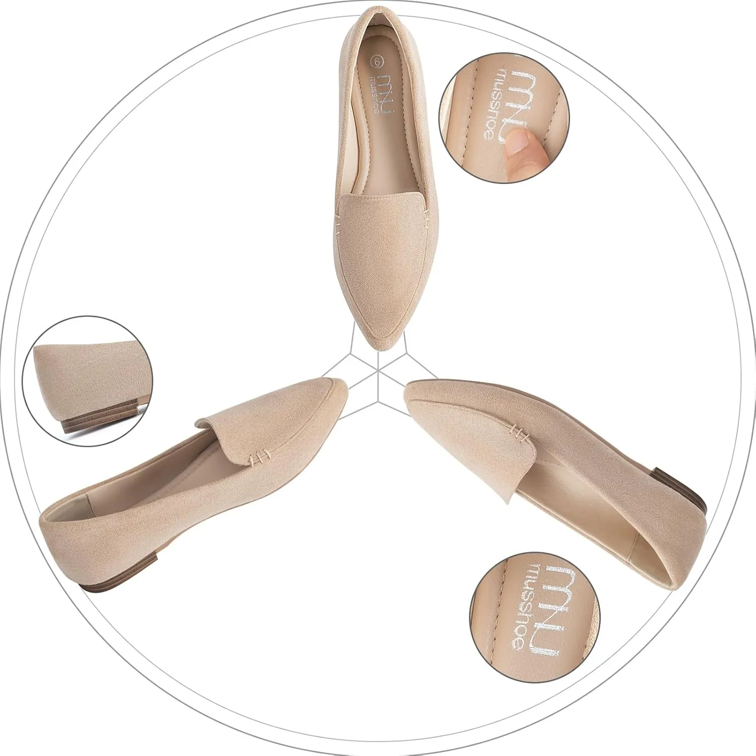 MUSSHOE Loafers for Women Comfortable Pointed Toe Memory Foam Women's Loafers