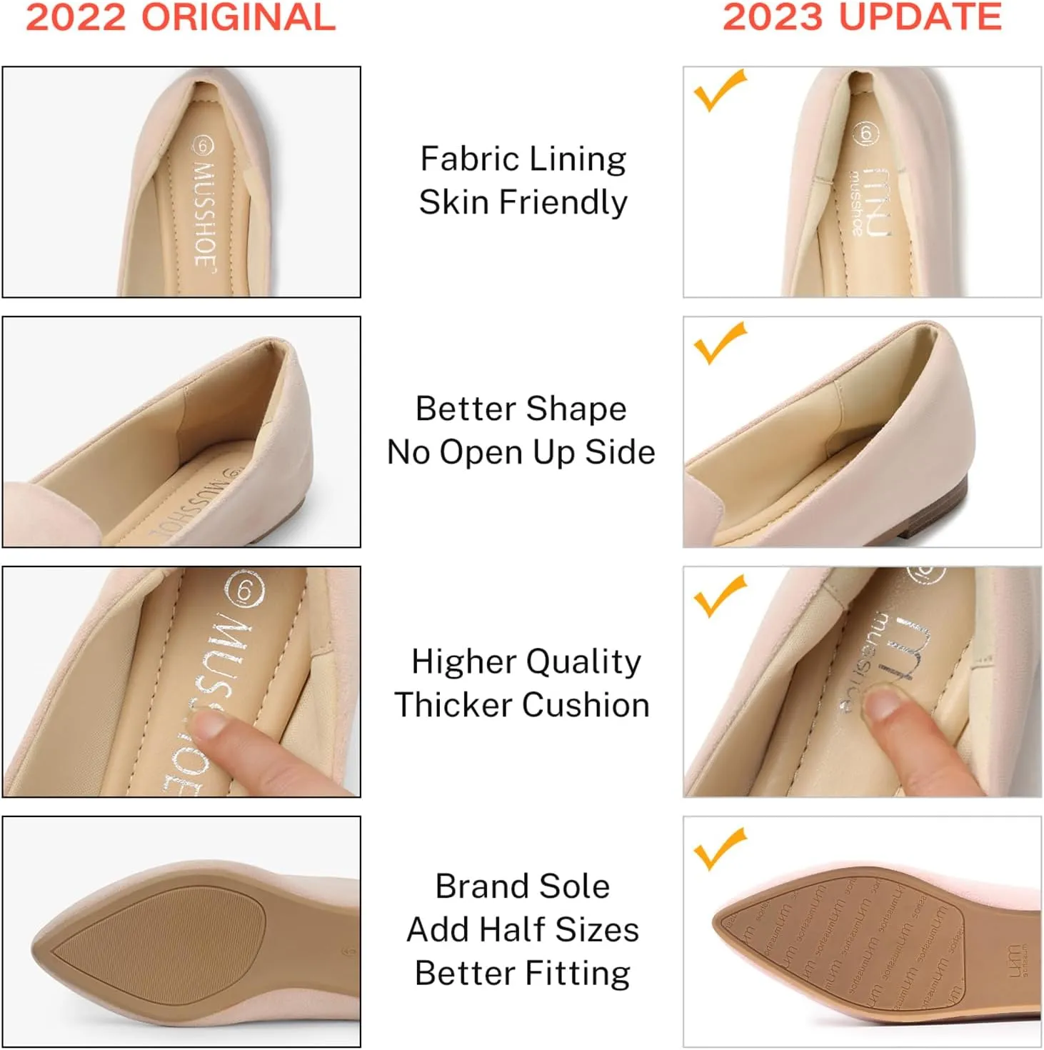 MUSSHOE Loafers for Women Comfortable Pointed Toe Memory Foam Women's Loafers