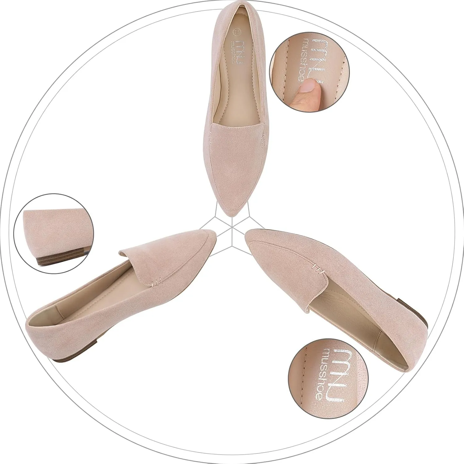 MUSSHOE Loafers for Women Comfortable Pointed Toe Memory Foam Women's Loafers