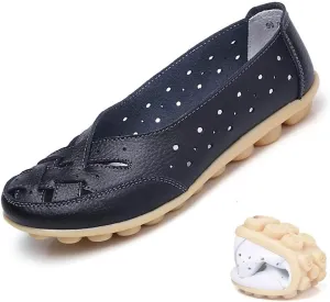 Orthopedic Loafers in Breathable Leather - Women's Comfortable Loafer Casual Flats Breathable Slip On Shoes (Color : Black, Size : US 6.5)