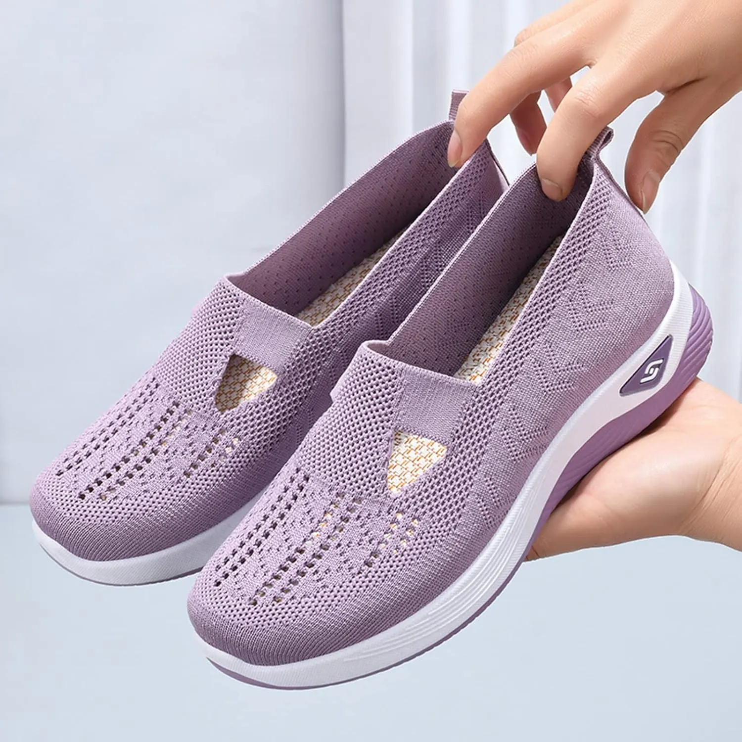 Orthopedic Shoes for Women Woven Slip on Go Walking Shoes Arch Support Breathable Casual Shoes Lightweight Foam Shoe