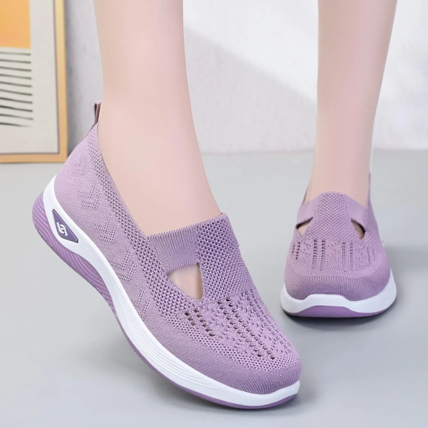 Orthopedic Shoes for Women Woven Slip on Go Walking Shoes Arch Support Breathable Casual Shoes Lightweight Foam Shoe