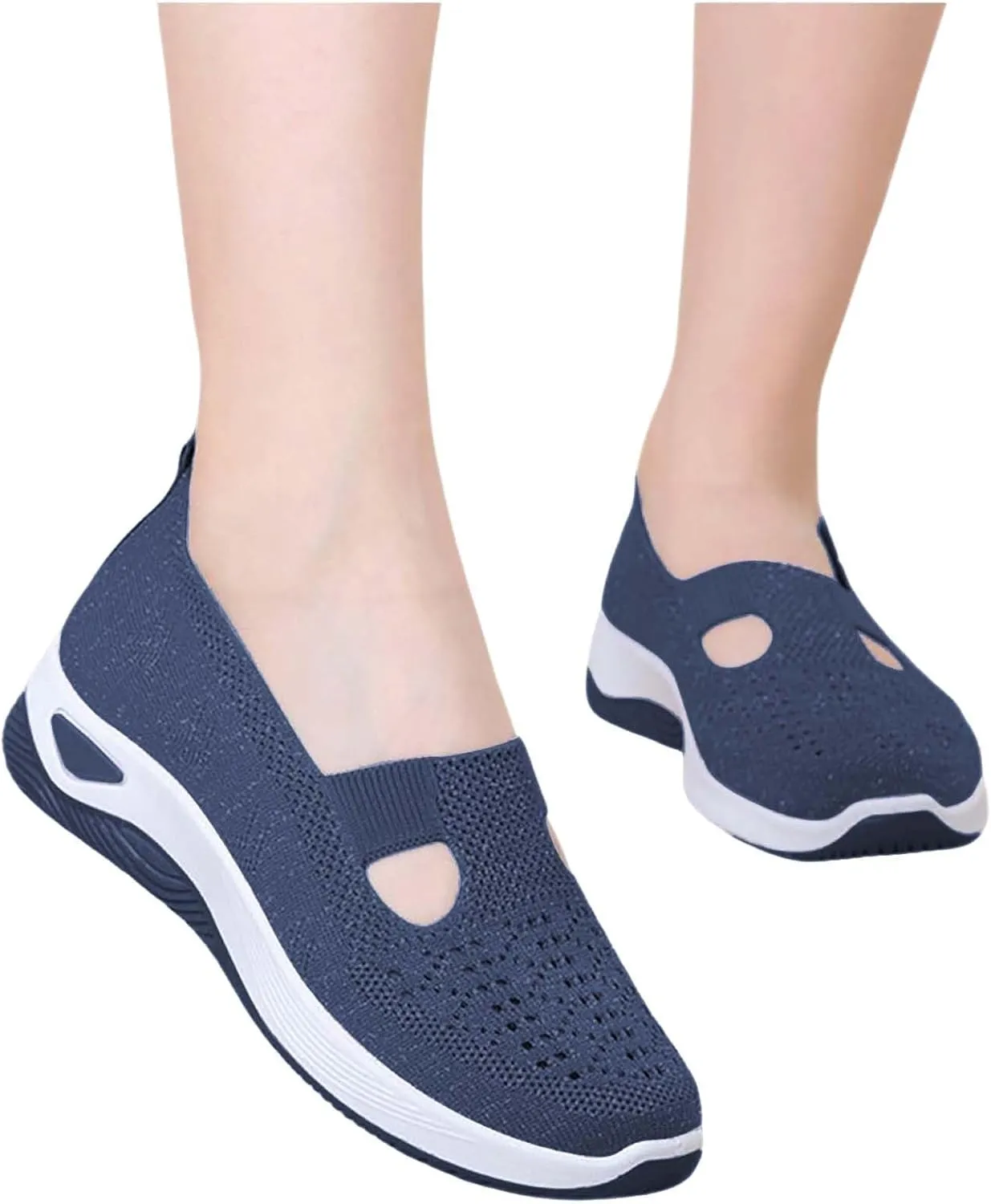Orthopedic Shoes for Women Woven Slip on Walking Non Slip Work Shoes Women Mesh Women Casual Shoes White Sneakers Steel Toe Tennis Shoe Cross Trainer Shoe