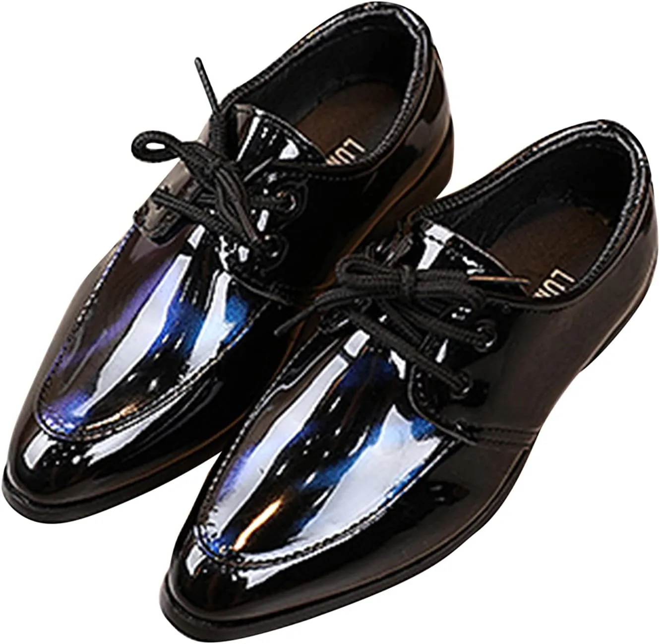 Pointed Toe Dress Shoes for Boys Kids Toddler British Style Glossy Leather Shoes Wedding Formal Oxfords Dressy Shoes