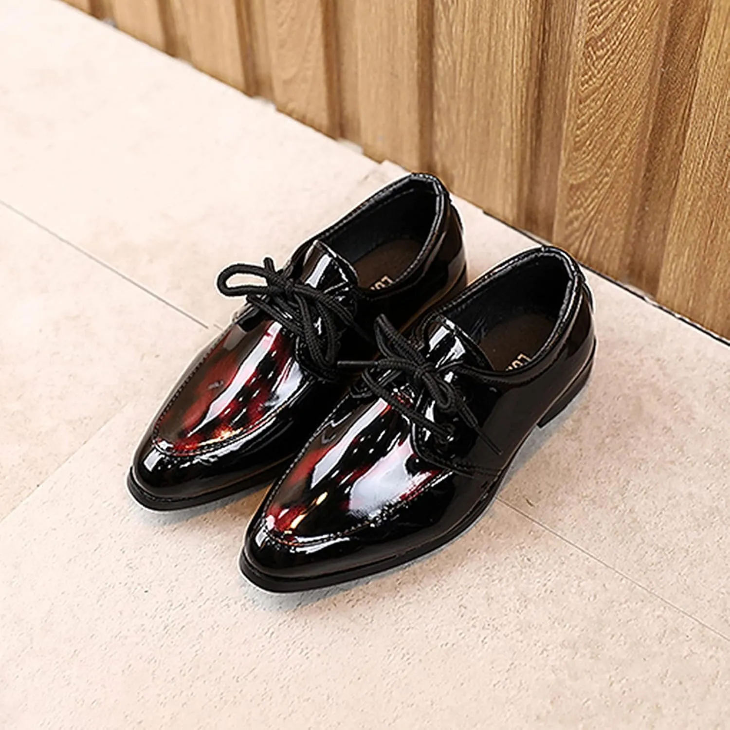 Pointed Toe Dress Shoes for Boys Kids Toddler British Style Glossy Leather Shoes Wedding Formal Oxfords Dressy Shoes