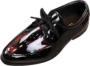 Pointed Toe Dress Shoes for Boys Kids Toddler British Style Glossy Leather Shoes Wedding Formal Oxfords Dressy Shoes