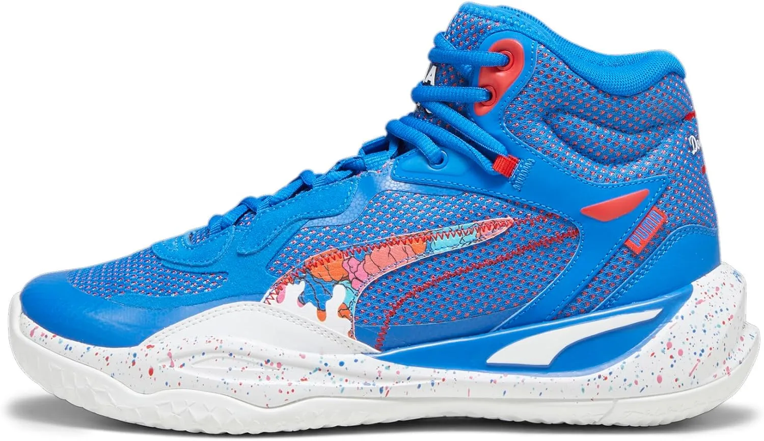 PUMA Mens Playmaker Pro Mid Basketball, Bluemazing-for All Time Red, 7