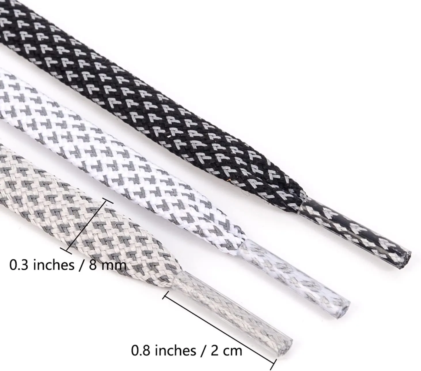 Reflective Flat Shoe Laces for Sneakers，Boots，Running Shoes，Casual Shoes (2 Pair Pack)
