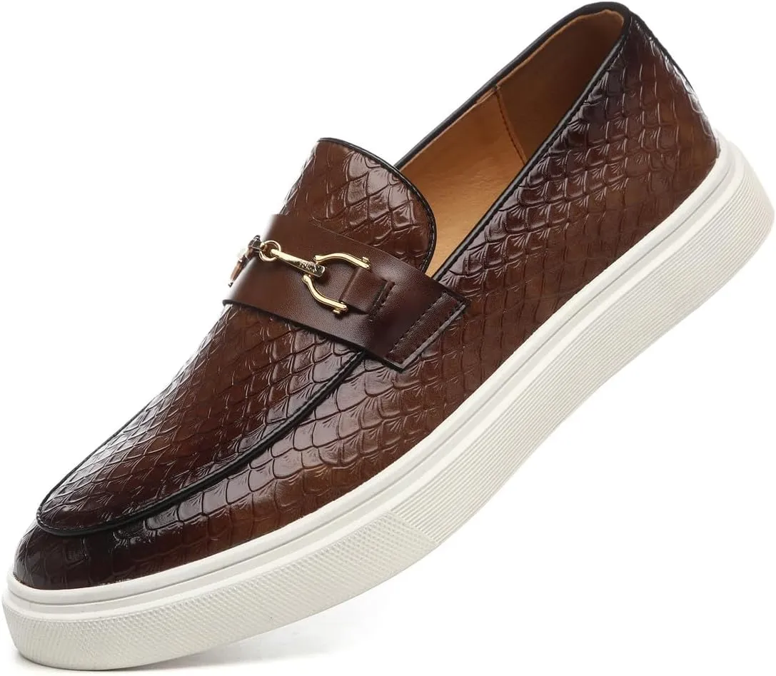 Santimon Men's Slip-On Woven Loafers, PU Leather Upper, Moc Toe, Dress Party Shoes for Men