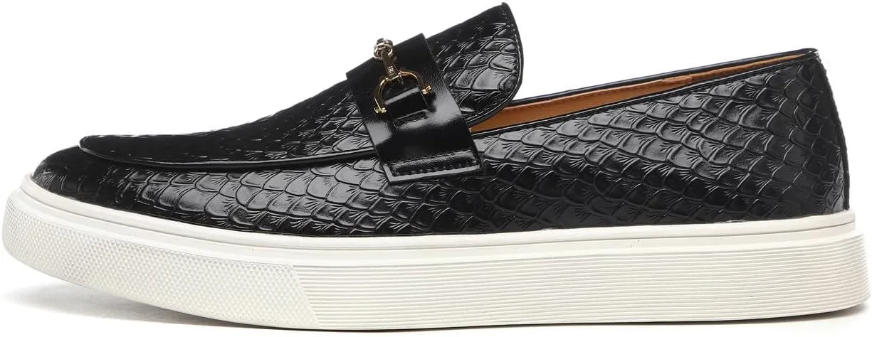 Santimon Men's Slip-On Woven Loafers, PU Leather Upper, Moc Toe, Dress Party Shoes for Men