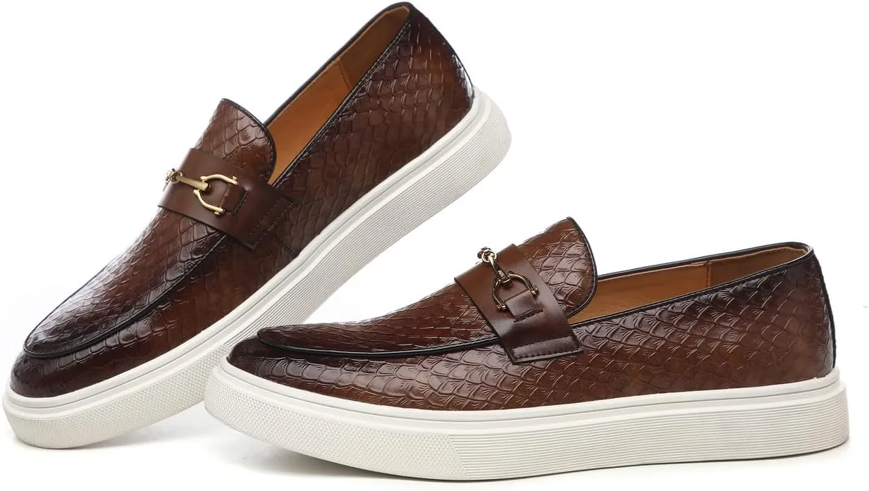 Santimon Men's Slip-On Woven Loafers, PU Leather Upper, Moc Toe, Dress Party Shoes for Men