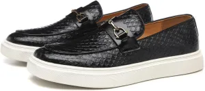 Santimon Men's Slip-On Woven Loafers, PU Leather Upper, Moc Toe, Dress Party Shoes for Men