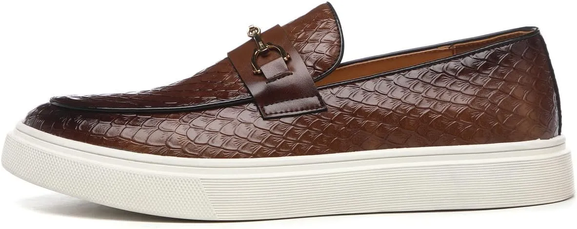 Santimon Men's Slip-On Woven Loafers, PU Leather Upper, Moc Toe, Dress Party Shoes for Men