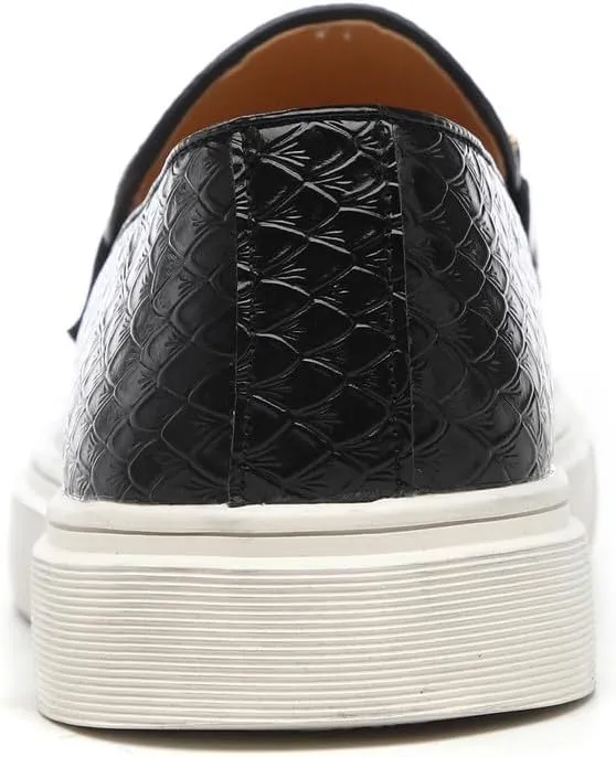 Santimon Men's Slip-On Woven Loafers, PU Leather Upper, Moc Toe, Dress Party Shoes for Men