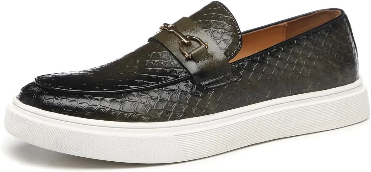 Santimon Men's Slip-On Woven Loafers, PU Leather Upper, Moc Toe, Dress Party Shoes for Men