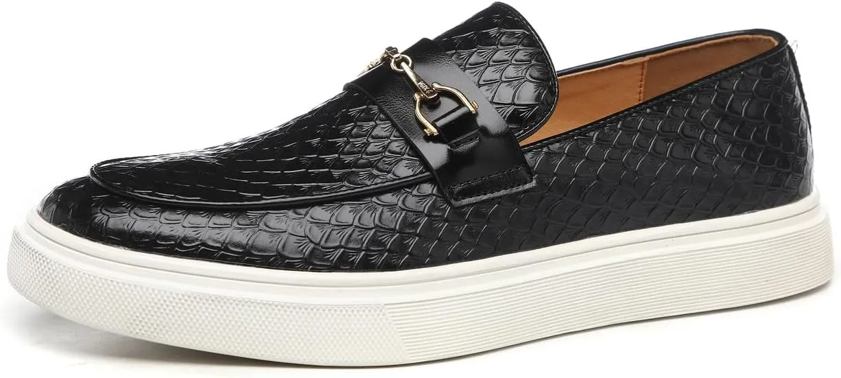 Santimon Men's Slip-On Woven Loafers, PU Leather Upper, Moc Toe, Dress Party Shoes for Men
