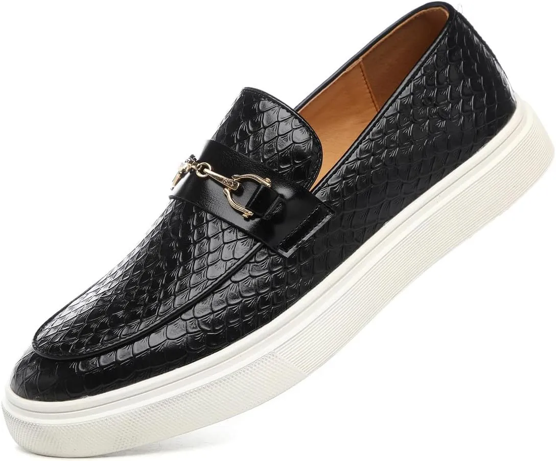 Santimon Men's Slip-On Woven Loafers, PU Leather Upper, Moc Toe, Dress Party Shoes for Men