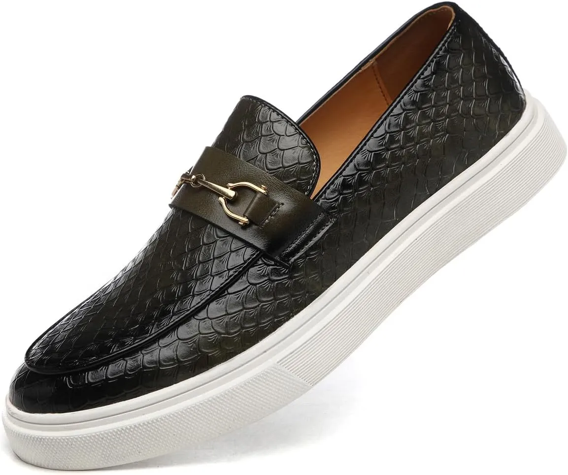 Santimon Men's Slip-On Woven Loafers, PU Leather Upper, Moc Toe, Dress Party Shoes for Men