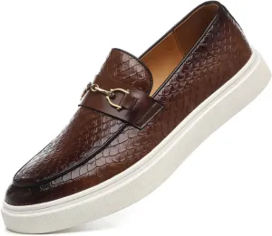 Santimon Men's Slip-On Woven Loafers, PU Leather Upper, Moc Toe, Dress Party Shoes for Men