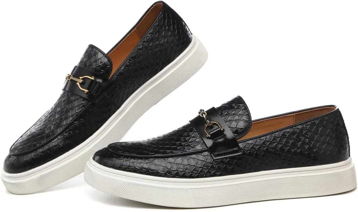 Santimon Men's Slip-On Woven Loafers, PU Leather Upper, Moc Toe, Dress Party Shoes for Men