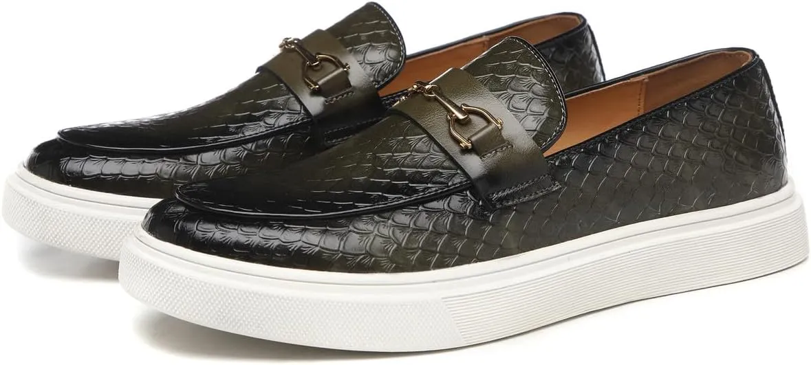 Santimon Men's Slip-On Woven Loafers, PU Leather Upper, Moc Toe, Dress Party Shoes for Men