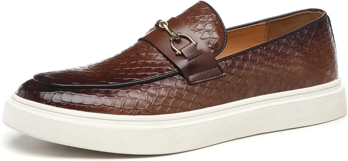 Santimon Men's Slip-On Woven Loafers, PU Leather Upper, Moc Toe, Dress Party Shoes for Men