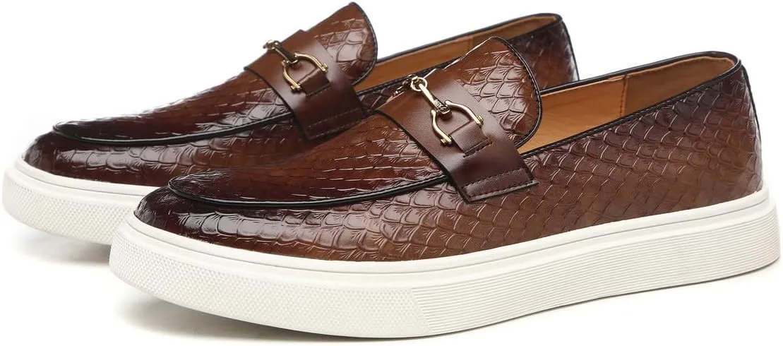 Santimon Men's Slip-On Woven Loafers, PU Leather Upper, Moc Toe, Dress Party Shoes for Men