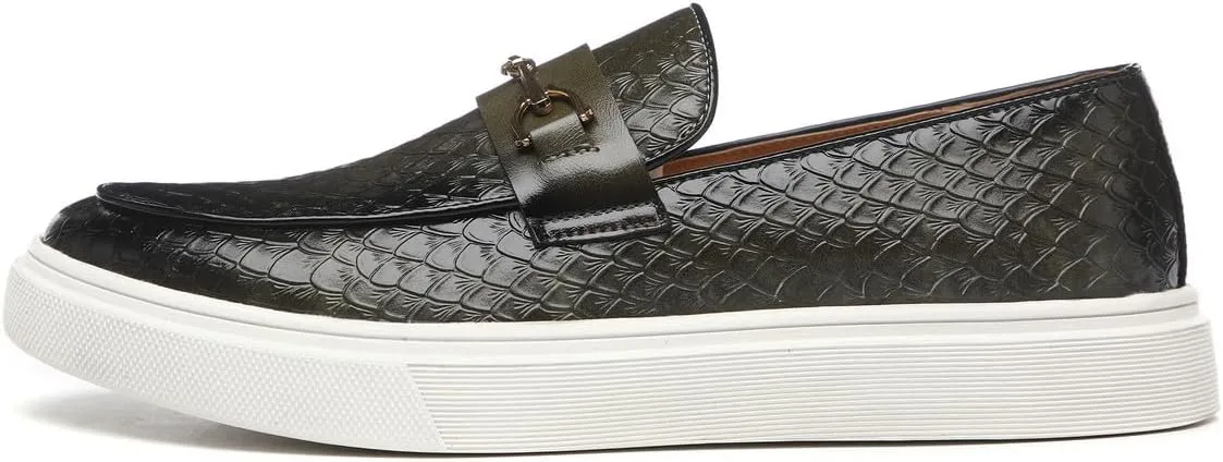 Santimon Men's Slip-On Woven Loafers, PU Leather Upper, Moc Toe, Dress Party Shoes for Men