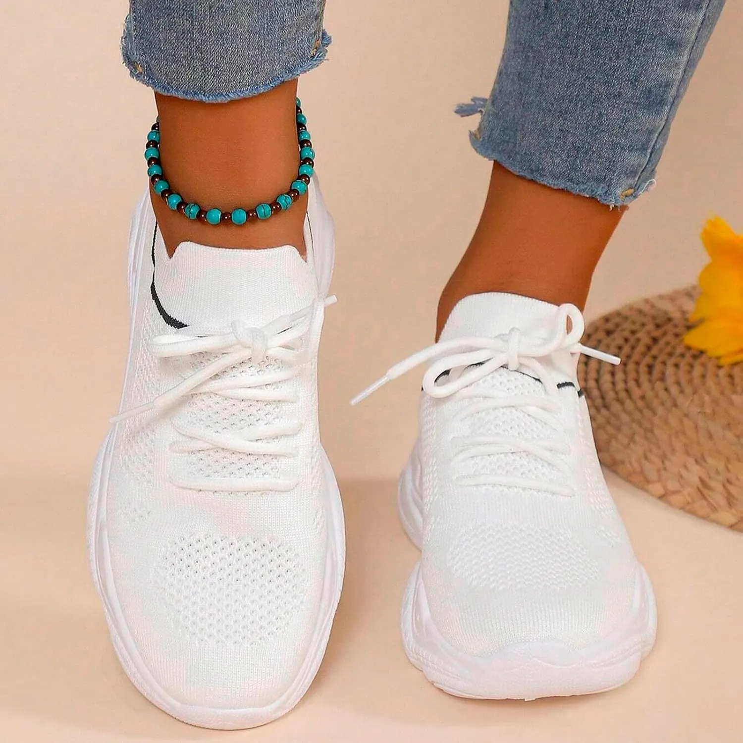 SBGMoSJ Casual Sneakers Women with Lanyard Women's Athletic Shoes 9 Wide Comfy Shoes for Women for Work Nurse Walking Shoes Women Wide Toe Box Womens Walking Sneakers Slip Ons
