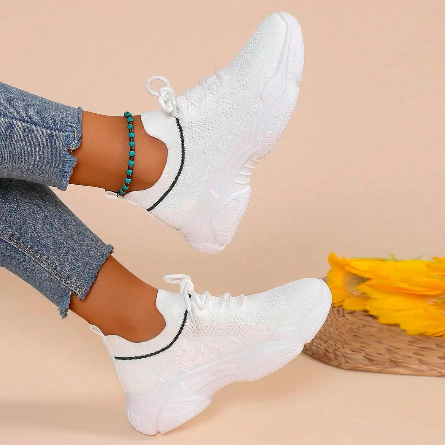 SBGMoSJ Casual Sneakers Women with Lanyard Women's Athletic Shoes 9 Wide Comfy Shoes for Women for Work Nurse Walking Shoes Women Wide Toe Box Womens Walking Sneakers Slip Ons