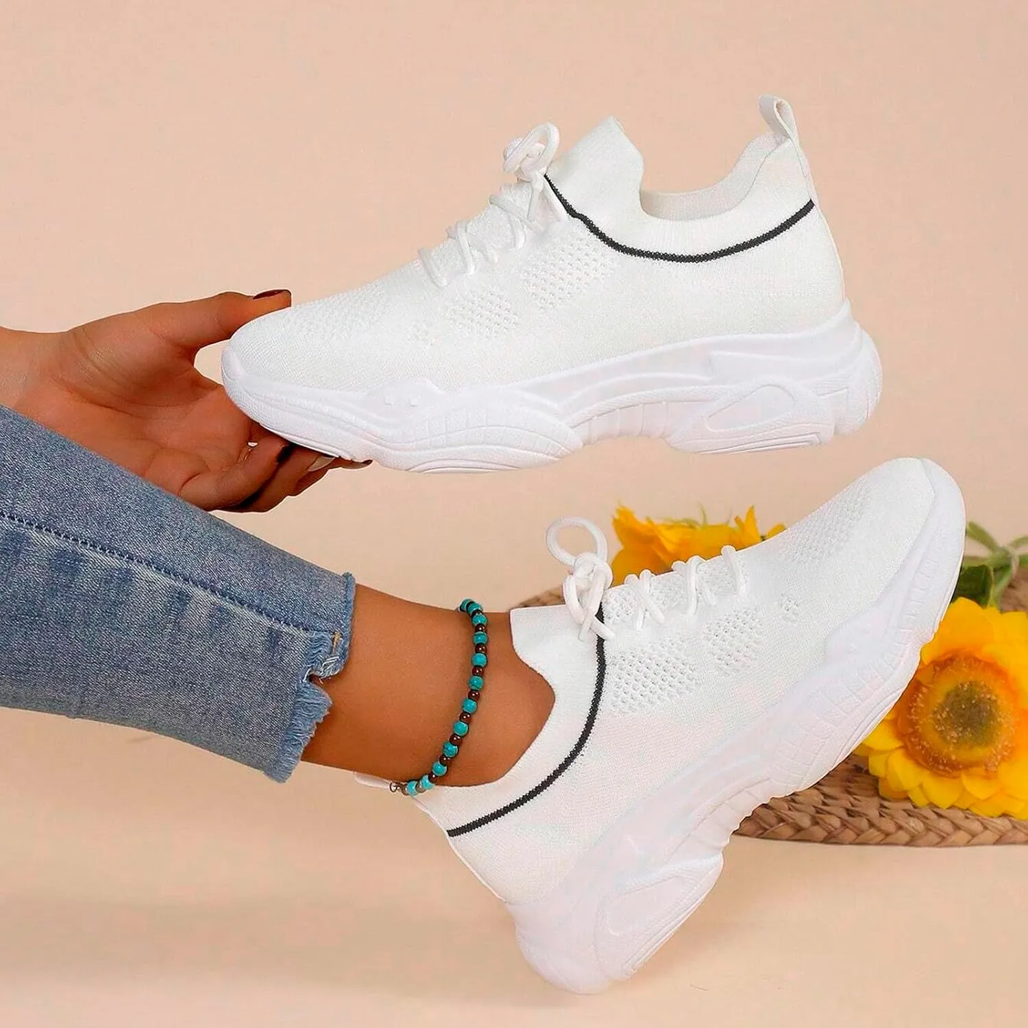 SBGMoSJ Casual Sneakers Women with Lanyard Women's Athletic Shoes 9 Wide Comfy Shoes for Women for Work Nurse Walking Shoes Women Wide Toe Box Womens Walking Sneakers Slip Ons