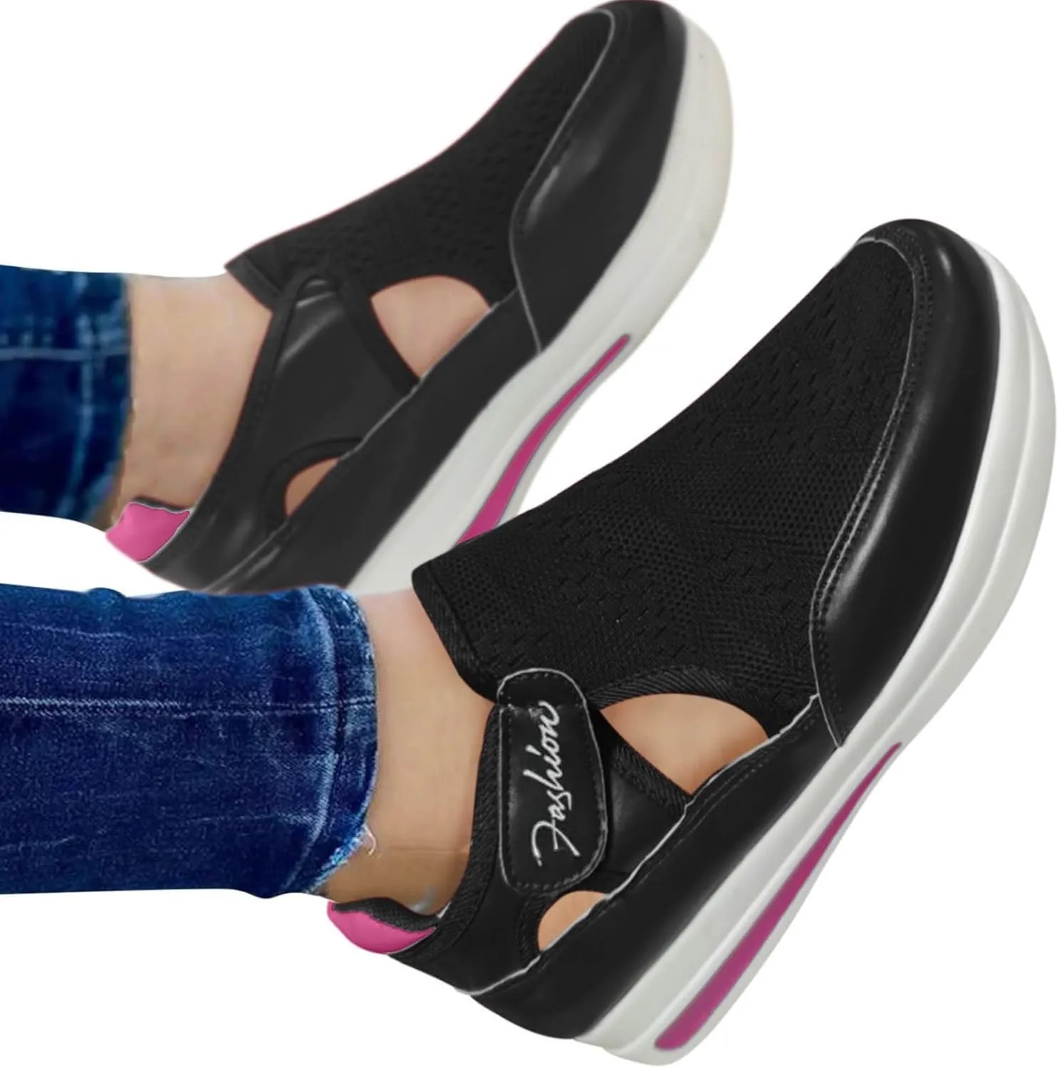 SBGMoSJ Platform Sneakers for Women Nurses Shoes for Women Comfortable Non Slip White Women Slip On Shoes Casual Women's Sneakers Size 8 Wide Comfy Black Shoes for Women Dressy