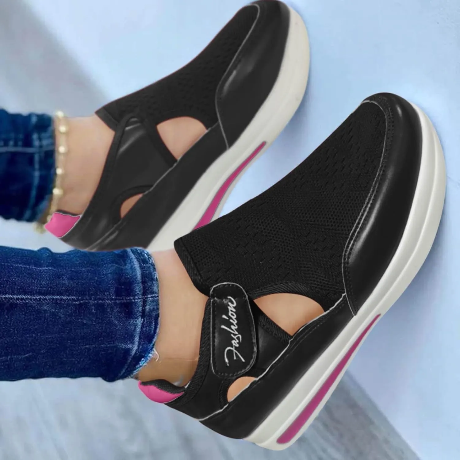 SBGMoSJ Platform Sneakers for Women Nurses Shoes for Women Comfortable Non Slip White Women Slip On Shoes Casual Women's Sneakers Size 8 Wide Comfy Black Shoes for Women Dressy