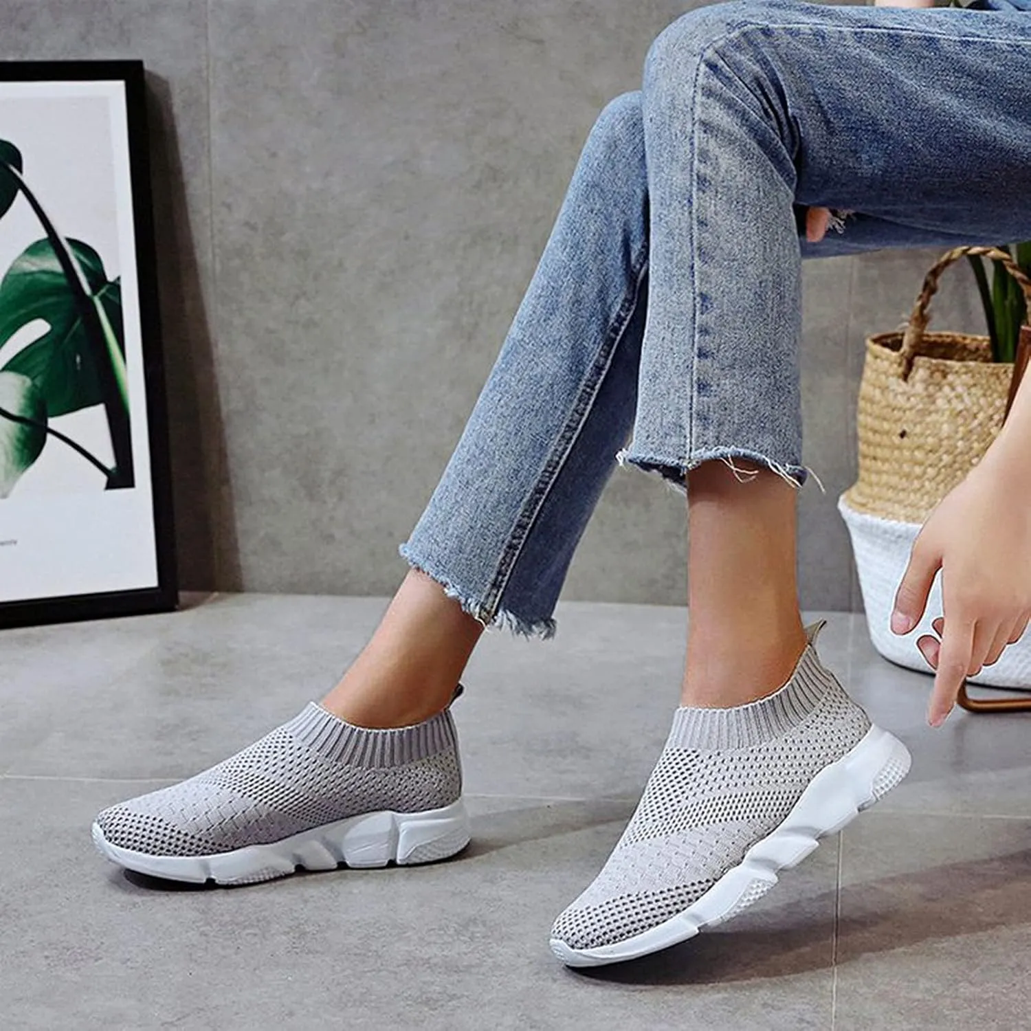 SBGMoSJ Sneakers for Women Walking Mule Shoes for Women Slip On Heels Womens Shoes Hiking Womens Slip On Sneakers Black Grey Womens Non Slip Black Work Shoes Wide Width