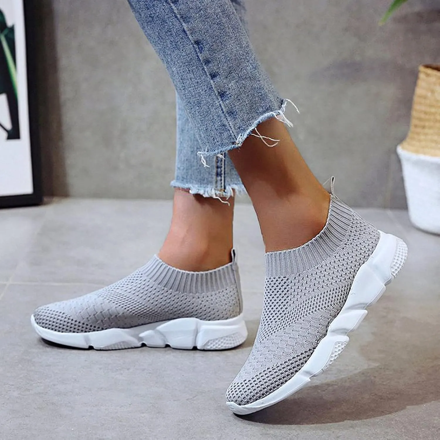 SBGMoSJ Sneakers for Women Walking Mule Shoes for Women Slip On Heels Womens Shoes Hiking Womens Slip On Sneakers Black Grey Womens Non Slip Black Work Shoes Wide Width