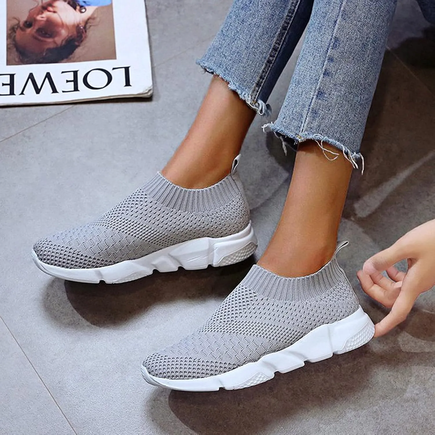 SBGMoSJ Sneakers for Women Walking Mule Shoes for Women Slip On Heels Womens Shoes Hiking Womens Slip On Sneakers Black Grey Womens Non Slip Black Work Shoes Wide Width