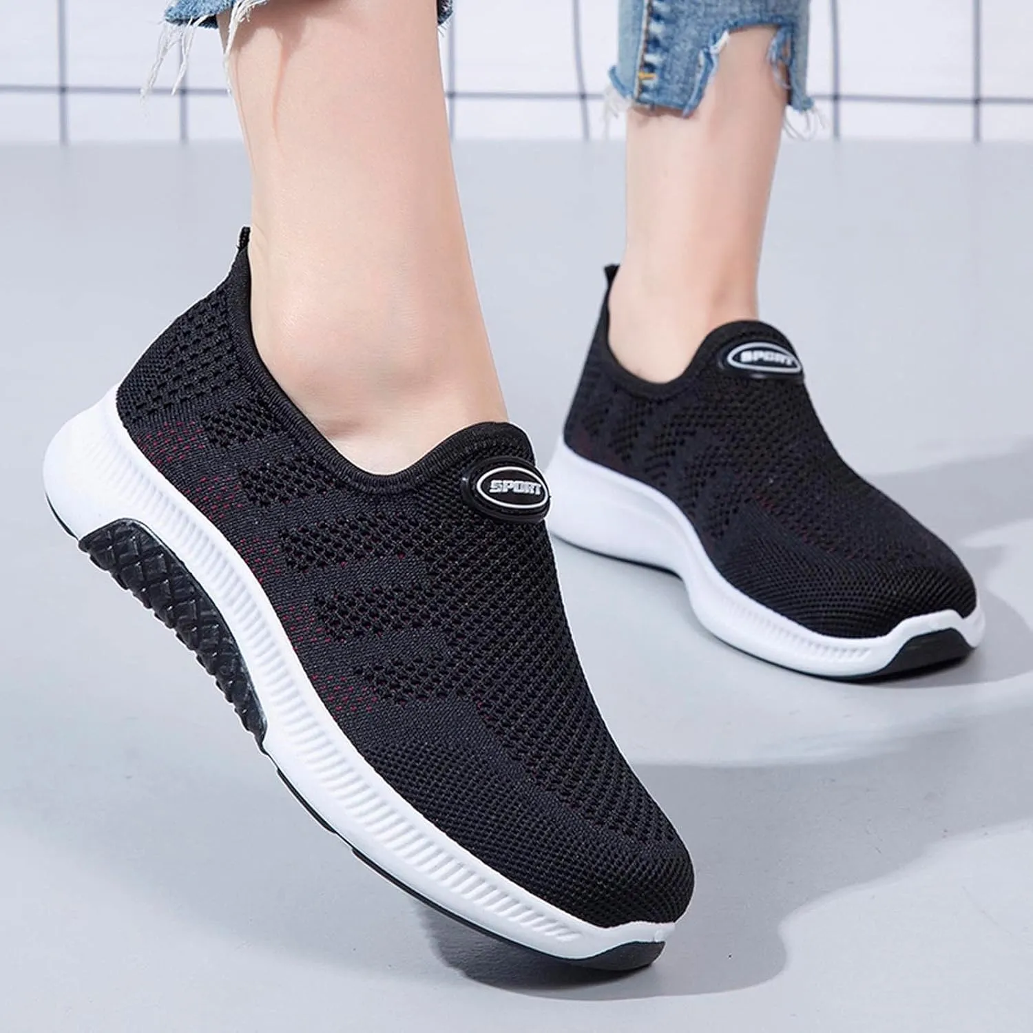 SBGMoSJ Womens Running Shoes Lightweight Slip On Walking Shoes Women Black Fall Casual Shoes for Women 2023 Running Sneakers for Women 2023 Black Comfy Shoes for Women Slip On