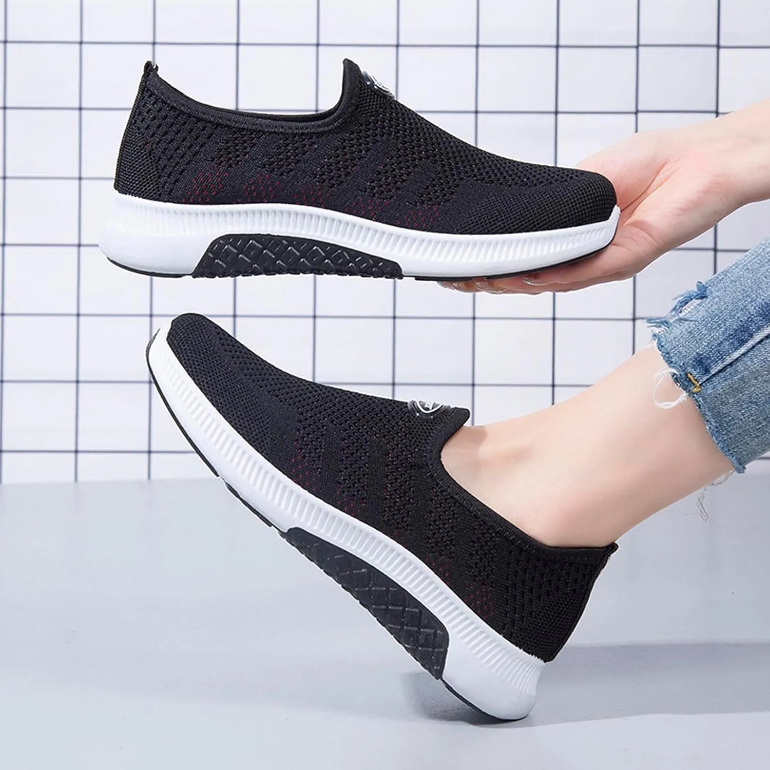 SBGMoSJ Womens Running Shoes Lightweight Slip On Walking Shoes Women Black Fall Casual Shoes for Women 2023 Running Sneakers for Women 2023 Black Comfy Shoes for Women Slip On