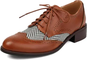 SEIFIN Women's Classic Chunky Low Heels Oxfords Perforated Lace-up Wingtip Multicolor Flat Oxfords Comfortable Brogue Vintage Oxford Business Work Office Dress Shoes for Womens Ladies