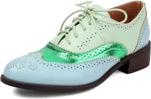 SEIFIN Women's Classic Oxfords Chunky Low Heels Perforated Lace-up Wingtip Multicolor Flat Oxfords Comfortable Brogue Vintage Oxford Business Work Office Dress Shoes for Womens Ladies