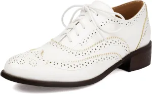 SEIFIN Women's Classic Oxfords Chunky Low Heels Perforated Lace-up Wingtip Multicolor Flat Oxfords Comfortable Brogue Vintage Oxford Business Work Office Dress Shoes for Womens Ladies