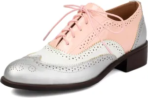 SEIFIN Women's Classic Oxfords Chunky Low Heels Perforated Lace-up Wingtip Multicolor Flat Oxfords Comfortable Brogue Vintage Oxford Business Work Office Dress Shoes for Womens Ladies