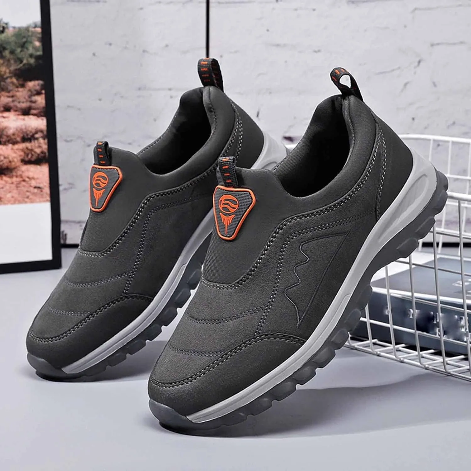 Slip on Walking Shoes for Men Comfort Memory Foam Breathable Mesh Fashion Sneakers Non Slip Arch Support Cushioning Training Gym Shoes Wide Width