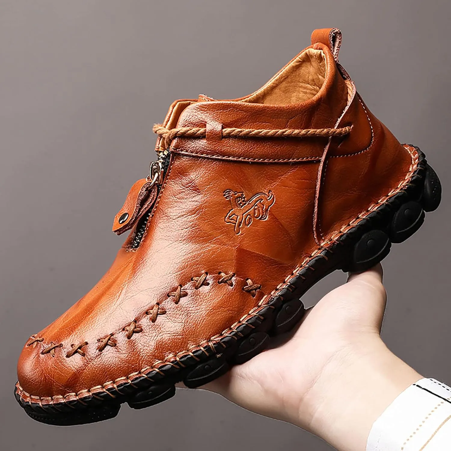 Slip on Walking Shoes Men Comfortable PU Leather Memory Foam Breathable Mesh Fashion Sneakers Non Slip Indoor Outdoor Training Gym Shoes Wide Width