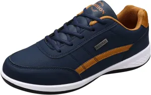 Slip on Walking Shoes Men PU Leather Comfortable Memory Foam Breathable Lace Up Fashion Sneakers Non Slip Arch Support Vacation Training Gym Shoes Wide Width