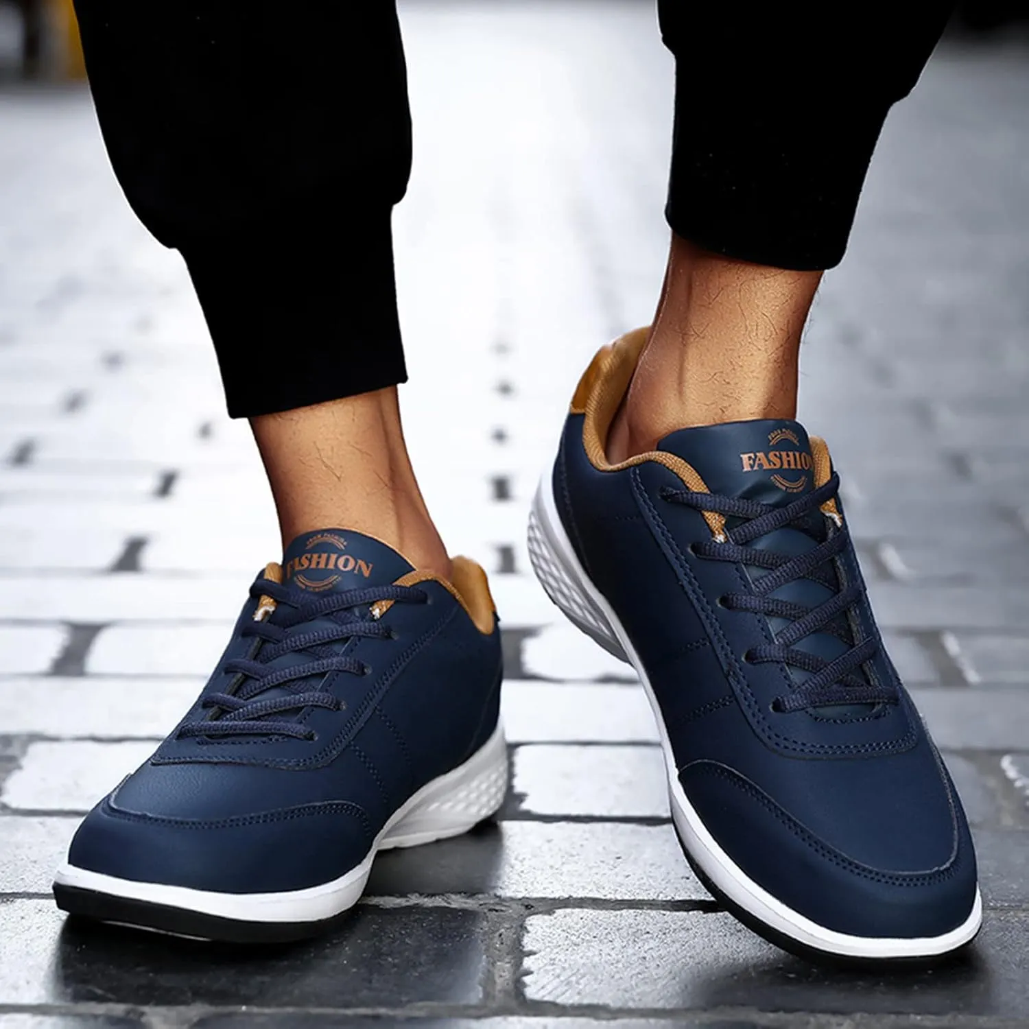 Slip on Walking Shoes Men PU Leather Comfortable Memory Foam Breathable Lace Up Fashion Sneakers Non Slip Arch Support Vacation Training Gym Shoes Wide Width